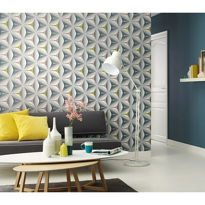 AS Creation Vliestapete Move Your Wall - Blau/Grau/Rosa, Grafisch, 10,05 x 0,53 m