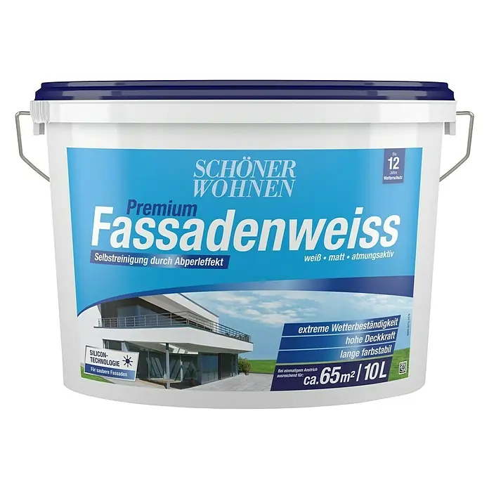 SCHÖNER WOHNEN-Farbe Fassadenfarbe Premium Fassadenweiß - Weiß, 10 l, Matt - Vorderansicht