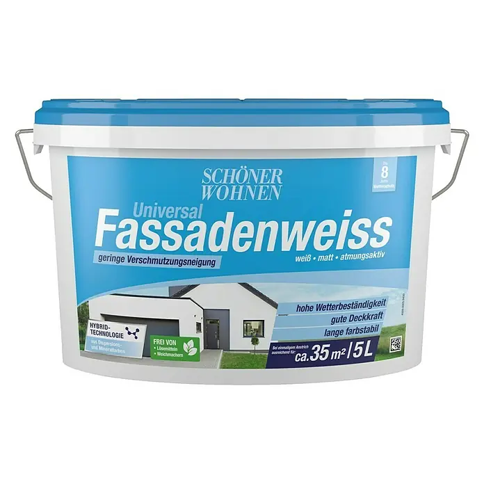 SCHÖNER WOHNEN-Farbe Fassadenfarbe Universal Fassadenweiß - Weiß, 5 l, Matt - Vorderansicht