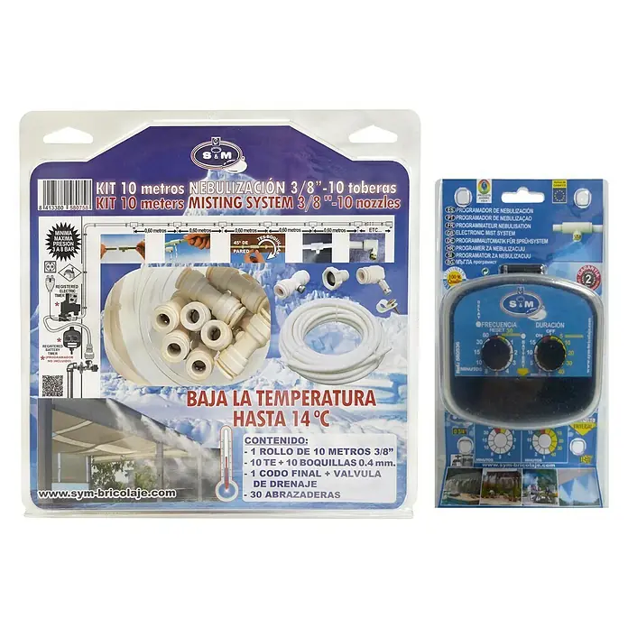 Set de nebulización kit con programador - Longitud del tubo: 10 m, Programador, Presión de funcionamiento: 3 bar - 8 bar, 54 pzs.