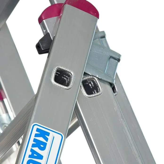 Krause Corda Escalera multiusos - Altura de trabajo: 7,25 m, 3 x 11 peldaños, Aluminio - Primer plano