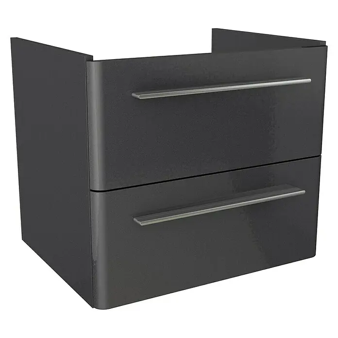 Modern 3.0 Waschtischunterschrank - 56 x 49 x 48,7 cm, 2 Schubkästen, Grafit, Hochglanz - Linke Seitenansicht