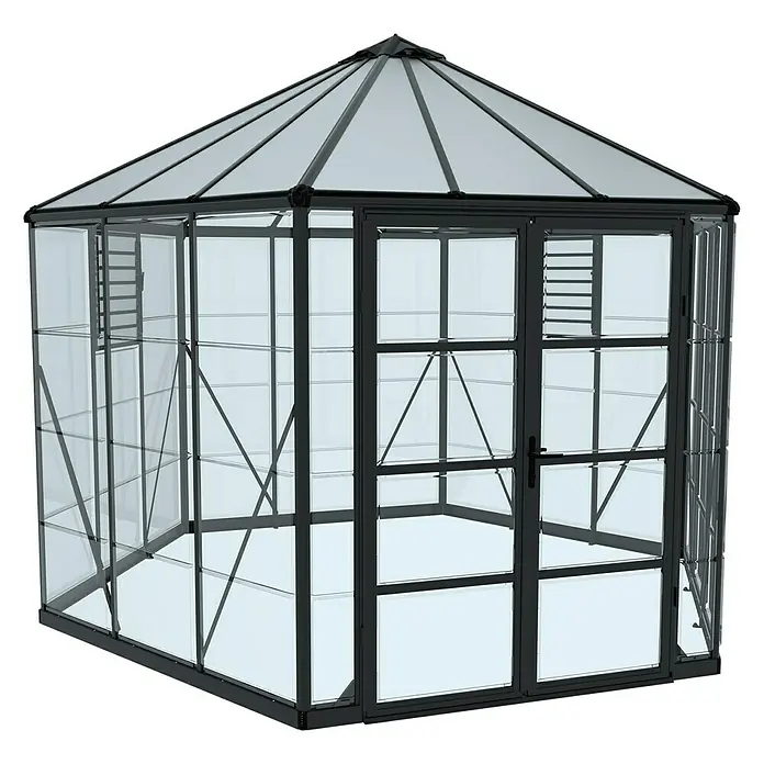 Palram – Canopia Gewächshaus Oasis 12 FT - 363 x 316 x 289 cm, Anthrazit, Transparent