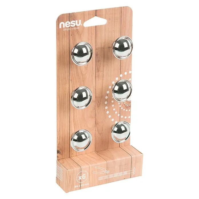 Nesu Set de pomos para muebles 13301 6 uds. - 6 pzs., Ø x Al: 29 x 23 mm, Acero, Cromado