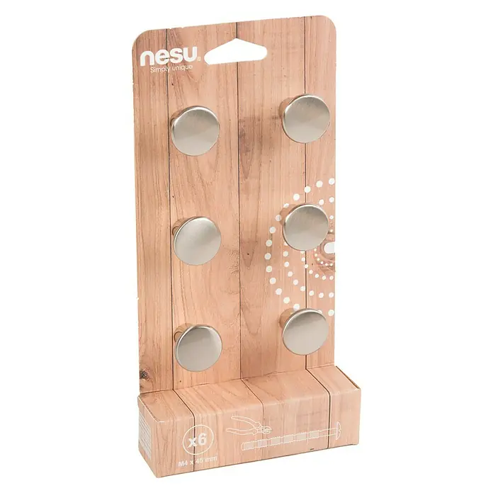 Nesu Set de pomos para muebles B6-02516-1 - 6 pzs., Ø x Al: 23 x 20 mm, Acero, Niquelado