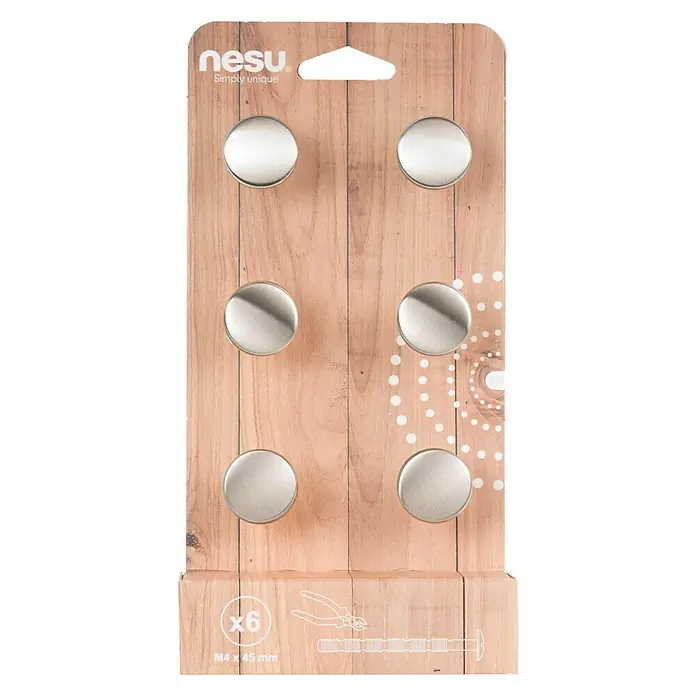 Nesu Set de pomos para muebles B6-02516-1 - 6 pzs., Ø x Al: 23 x 20 mm, Acero, Niquelado