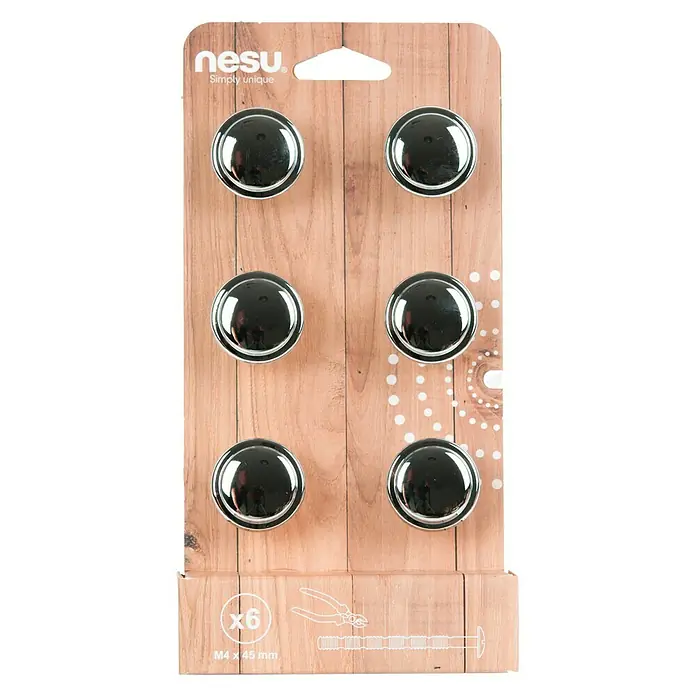 Nesu Pomo para muebles 1302 6 uds. - Ø x Al: 30 x 21 mm, Acero, Cromado