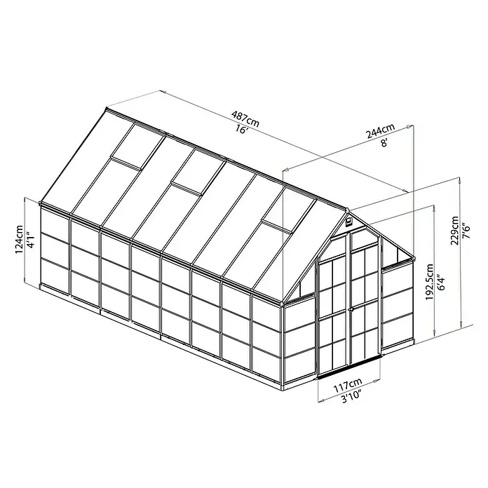 Palram – Canopia Gewächshaus Balance - 487 x 244 x 229 cm, Silber, Transparent