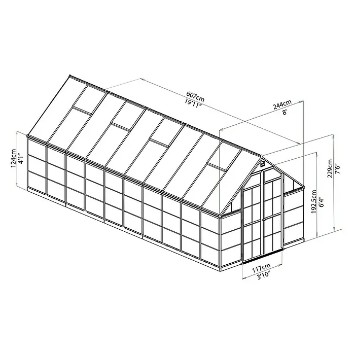 Palram – Canopia Gewächshaus Balance - 607 x 244 x 229 cm, Silber, Transparent