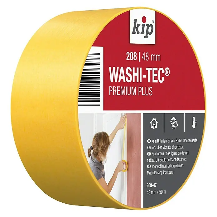 Kip Fineline-Tape Washi-Tec Universal 208 - Selbstklebend, 50 m x 48 mm x 0,09 mm, Temperaturbeständigkeit: Bis 120 °C - Linke Seitenansicht