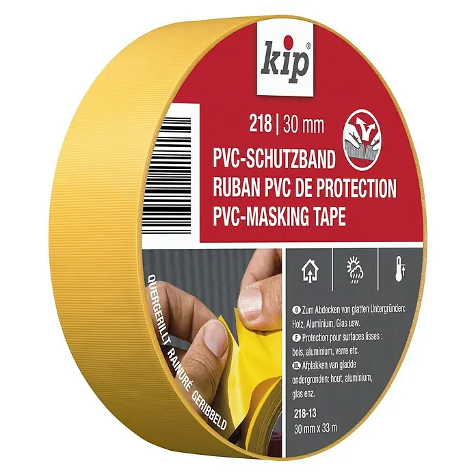 Kip PVC-Schutzband 218 - Selbstklebend, 33 m x 30 mm, Stärke: 0,16 mm, Temperaturbeständigkeit: Bis 60 °C - Linke Seitenansicht