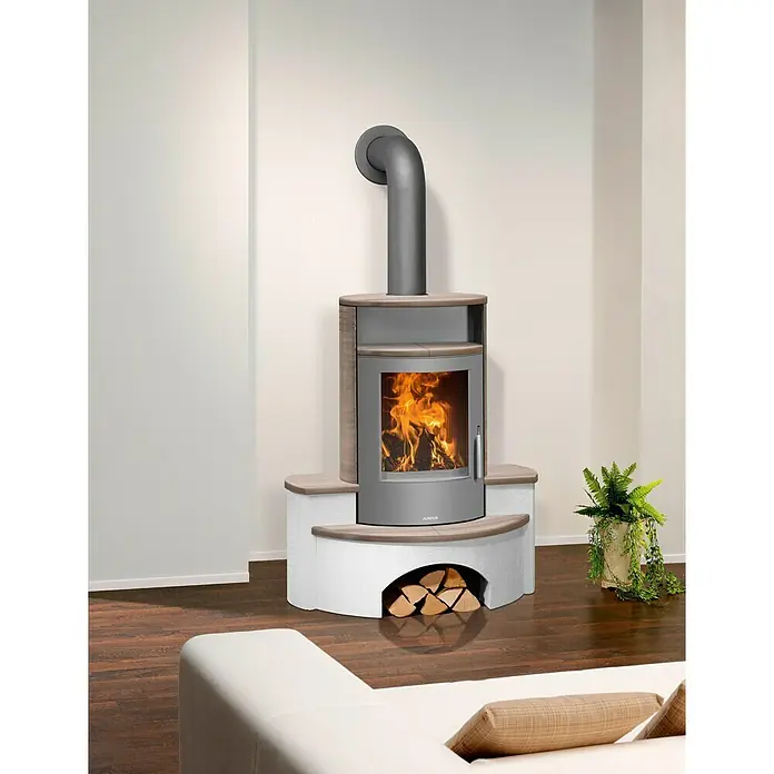 Justus Kaminofen Kaskade 2.0 - 6,5 kW, Raumheizvermögen: 131 m³, Verkleidung: Keramik, Grappa - Vorderansicht