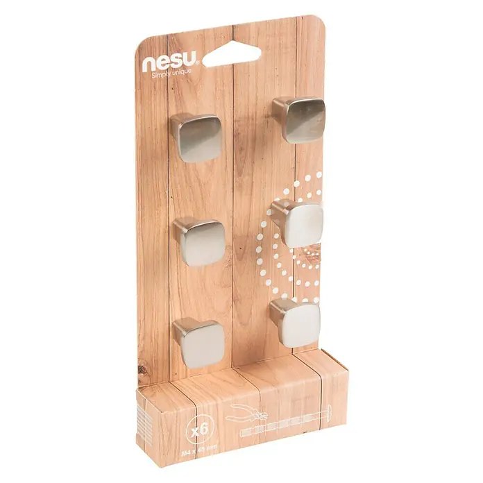 Nesu Set de tiradores para muebles 31216 6 uds. - L x An x Al: 2,2 x 2,2 x 2,5 cm, Acero