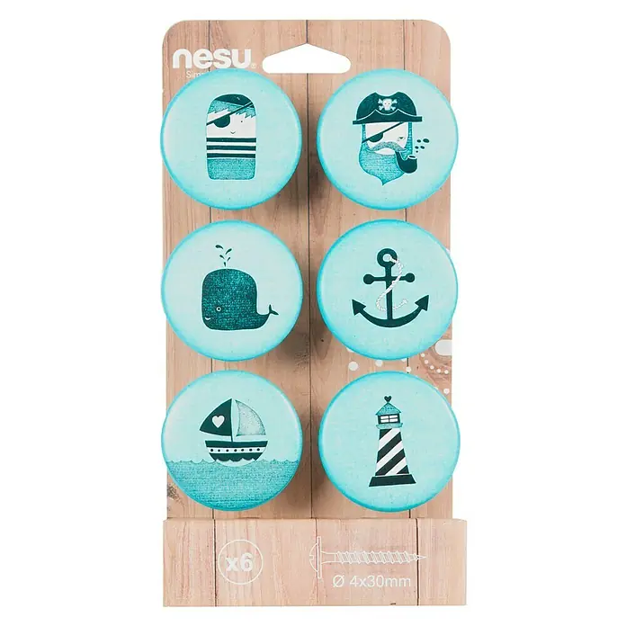 Nesu Set de pomos para muebles Piratas 6 uds. - 6 pzs., Ø x Al: 50 x 24 mm, Plástico