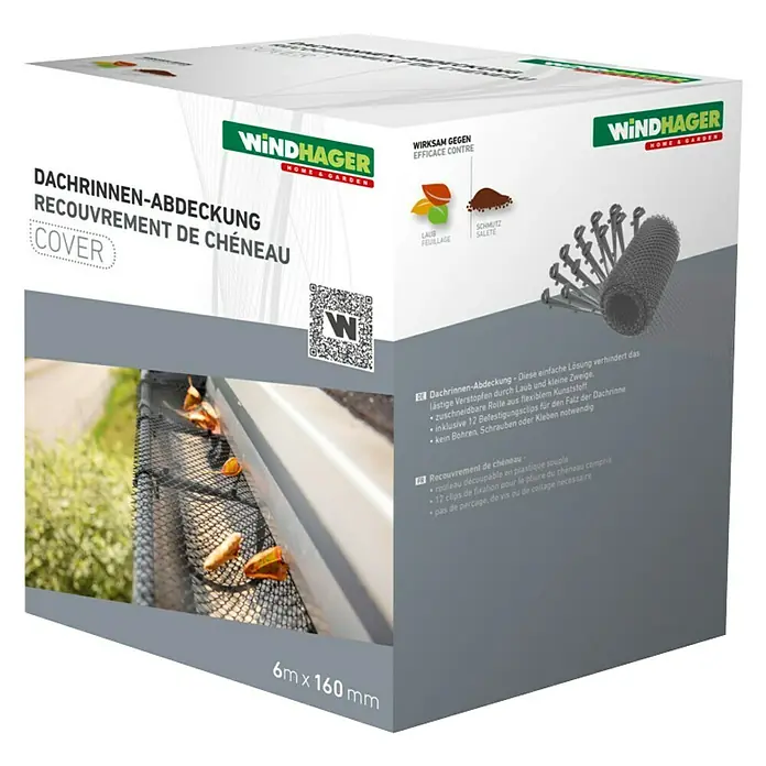Windhager Laubschutznetz Cover für Dachrinnen - Länge: 6 m, Schwarz