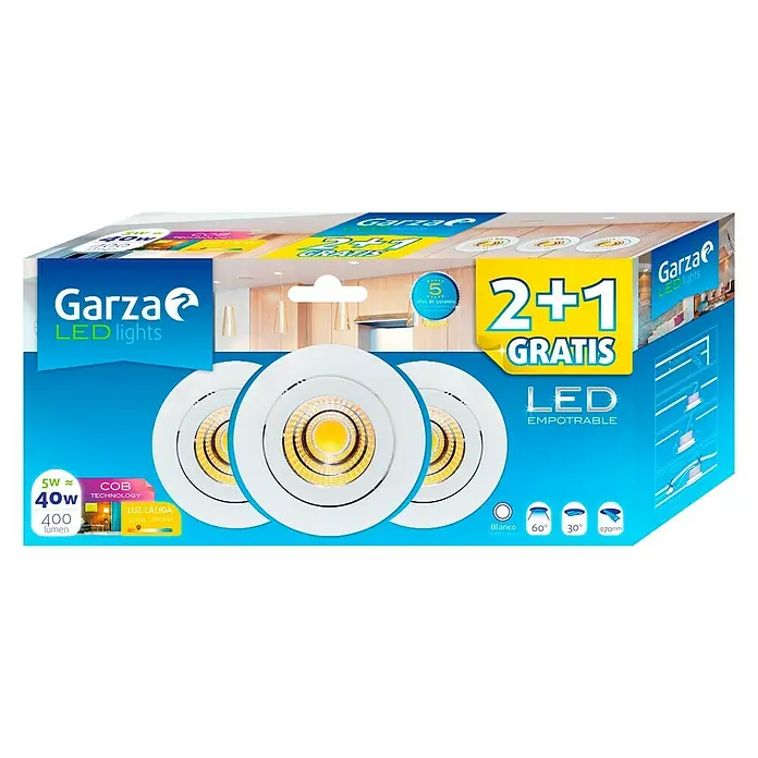 Garza Downlight LED empotrable - 15 W, L x An x Al: 8,6 x 8,6 x 5,6 cm, Blanco, Blanco cálido