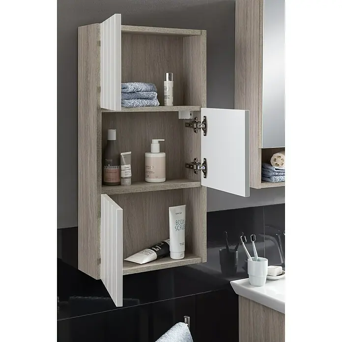 Camargue Polar Hängeschrank - 39,5 x 15 x 78,5 cm, 3 Türen, Eiche Weiß, Matt