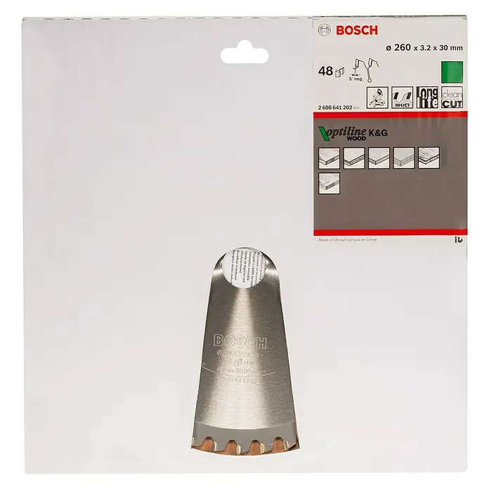 Bosch Cirkelzaagblad - Diameter: 260 mm, Boorgat: 30 mm, Aantal tanden: 48 tanden - Vooraanzicht
