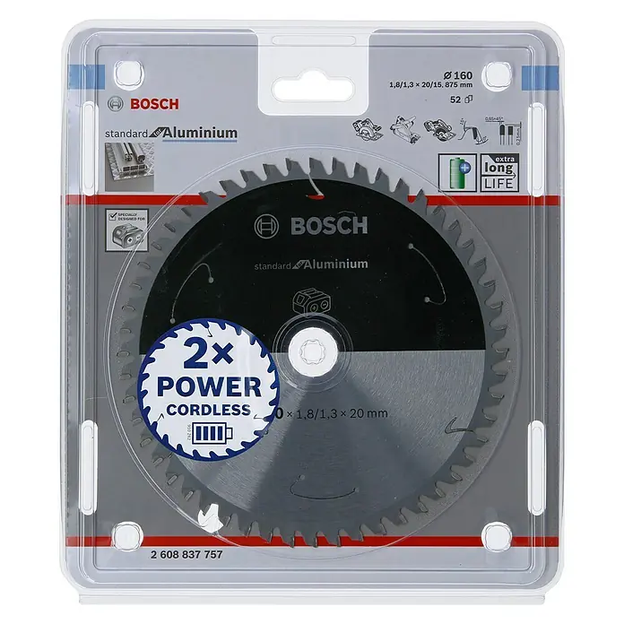 Bosch Cirkelzaagblad - Diameter: 160 mm, Boorgat: 20 mm, Aantal tanden: 52 tanden - Vooraanzicht