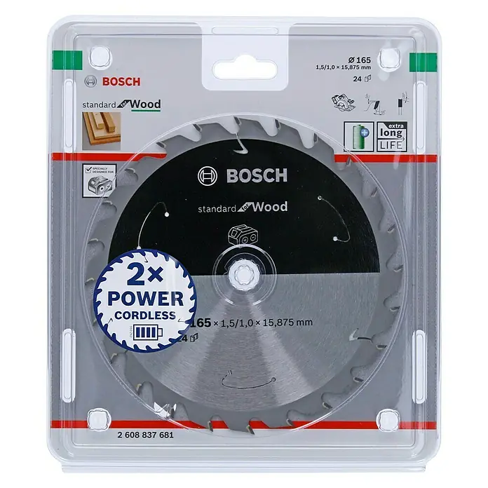 Bosch Cirkelzaagblad - Diameter: 165 mm, Boorgat: 15,875 mm, Aantal tanden: 24 tanden - Vooraanzicht