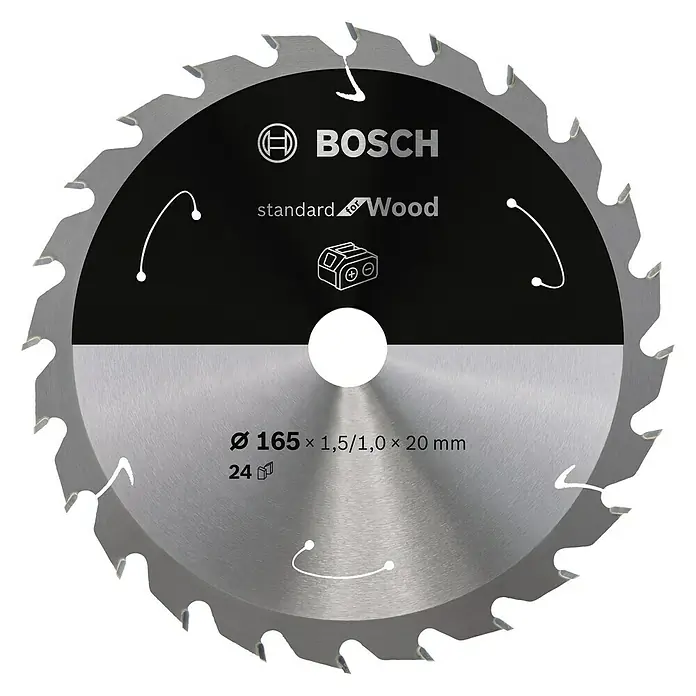 Bosch Kreissägeblatt Standard for Wood - Durchmesser: 165 mm, Bohrung: 20 mm, Anzahl Zähne: 24 Zähne - Vorderansicht