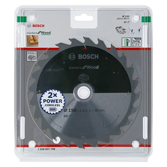 Bosch Cirkelzaagblad - Diameter: 190 mm, Boorgat: 30 mm, Aantal tanden: 24 tanden - Vooraanzicht