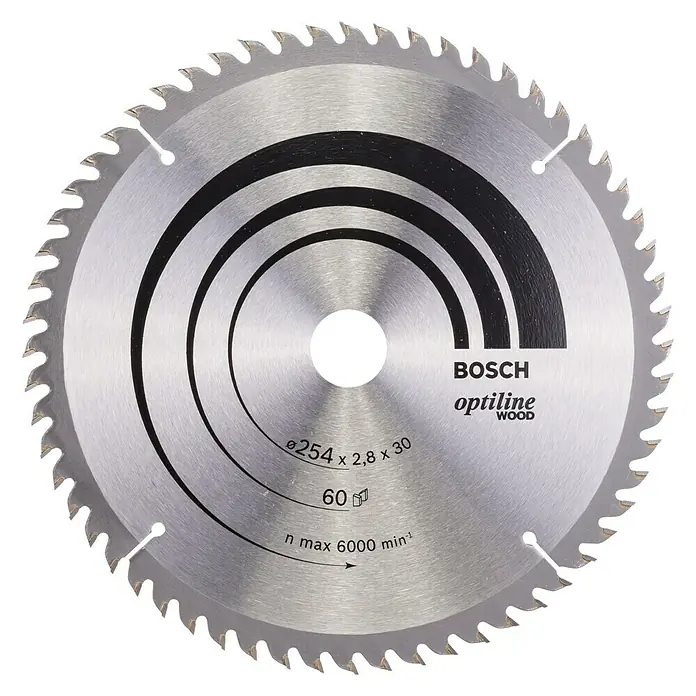 Bosch Cirkelzaagblad - Diameter: 254 mm, Boorgat: 30 mm, Aantal tanden: 60 tanden - Vooraanzicht