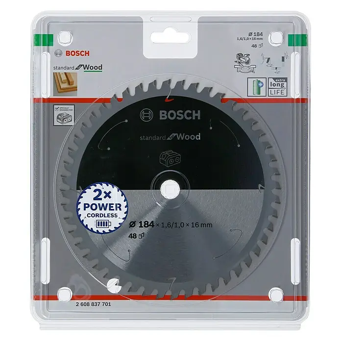 Bosch Cirkelzaagblad - Diameter: 184 mm, Boorgat: 16 mm, Aantal tanden: 48 tanden - Vooraanzicht