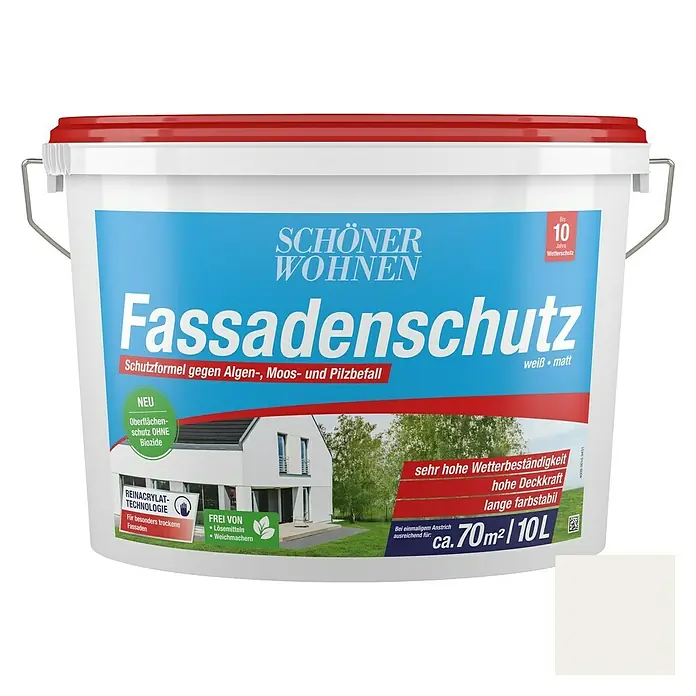 SCHÖNER WOHNEN-Farbe Fassadenfarbe Fungizid - Weiß, 10 l, Matt - Vorderansicht