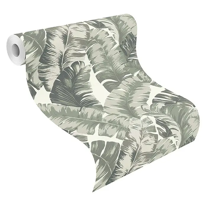 Rasch Yucatán Vliestapete Blätter - Grün/Grau, Floral, 10,05 x 0,53 m