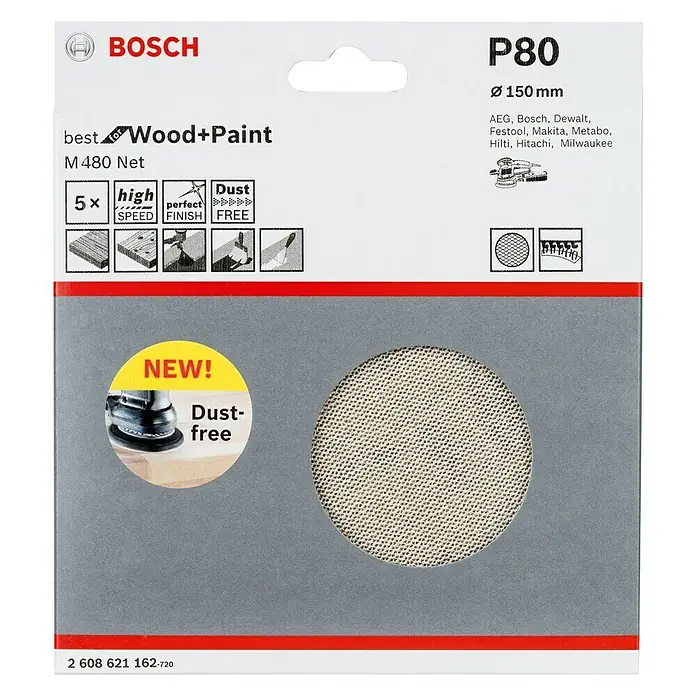 Bosch Schleifblätter M480 Best for Wood - Durchmesser: 150 mm, Körnung: 80, 5 Stk. - Vorderansicht
