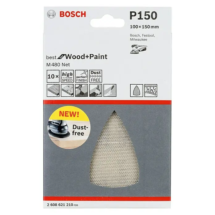 Bosch Schleifblätter M480 Best for Wood - L x B: 150 x 100 mm, Körnung: 150, 10 Stk. - Vorderansicht