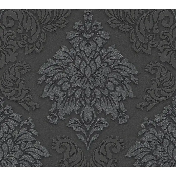 AS Creation Metropolitan Stories Vliestapete Damask - Grau/Schwarz, Ornament, 10,05 x 0,53 m - Detailaufnahme