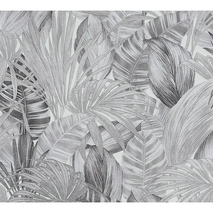 AS Creation Greenery Vliestapete Dschungel - Schwarz/Weiß, Floral, 10,05 x 0,53 m - Detailaufnahme