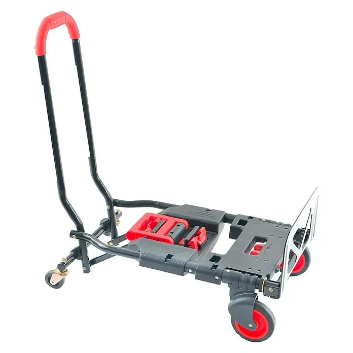 Transportsystem 2 in 1 Trolley oder Sackkarre - L x B x H: 83 x 40,5 x 13 cm, Traglast: 120 kg, Rot/Schwarz