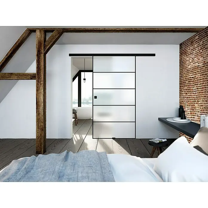 Diamond Doors Black Edition Schiebetür-Komplettset Lines - 935 x 2.058 mm, Einscheibensicherheitsglas (ESG) - Stimmungsaufnahme