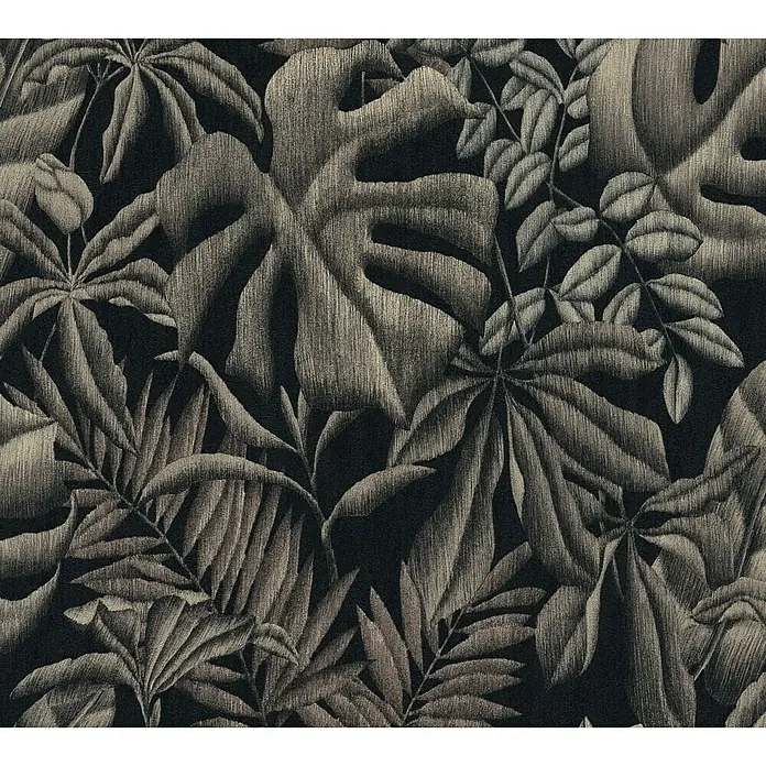 AS Creation Greenery Vliestapete Farnblätter - Schwarz, Floral, 10,05 x 0,53 m - Detailaufnahme