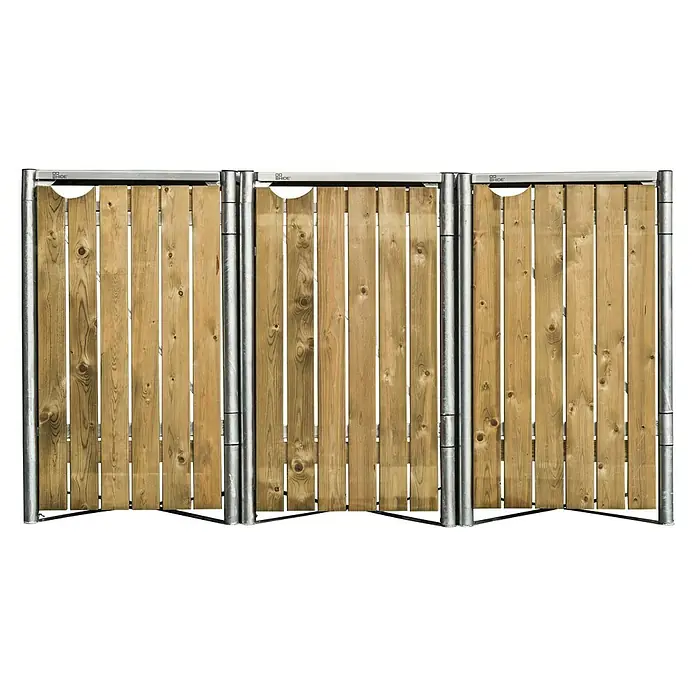 Hide Mülltonnenbox - 63,4 x 181,5 x 115,2 cm, Passend für: 3 Mülltonnen 110 - 140 l, Natur, Holz - Vorderansicht