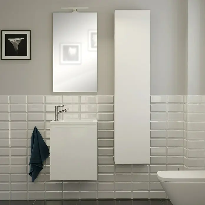 Camargue Espacio Kupaonski ormarić za nasadni umivaonik - 40 x 22 x 60 cm, 1 vrata, Gama bijela mat - Živopisni prikaz