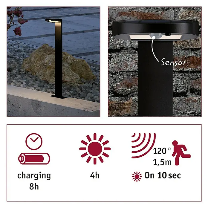 Paulmann Solarleuchte Ryse - 1,2 W, Anthrazit, Höhe: 79,6 cm