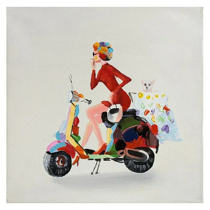 Cuadro pintado a mano Dipinto Mujer en vespa - Woman on Vespa, An x Al: 30 x 30 cm