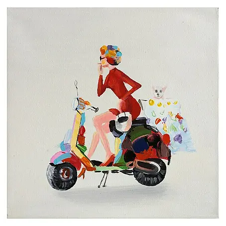 Cuadro pintado a mano Dipinto Mujer en vespa