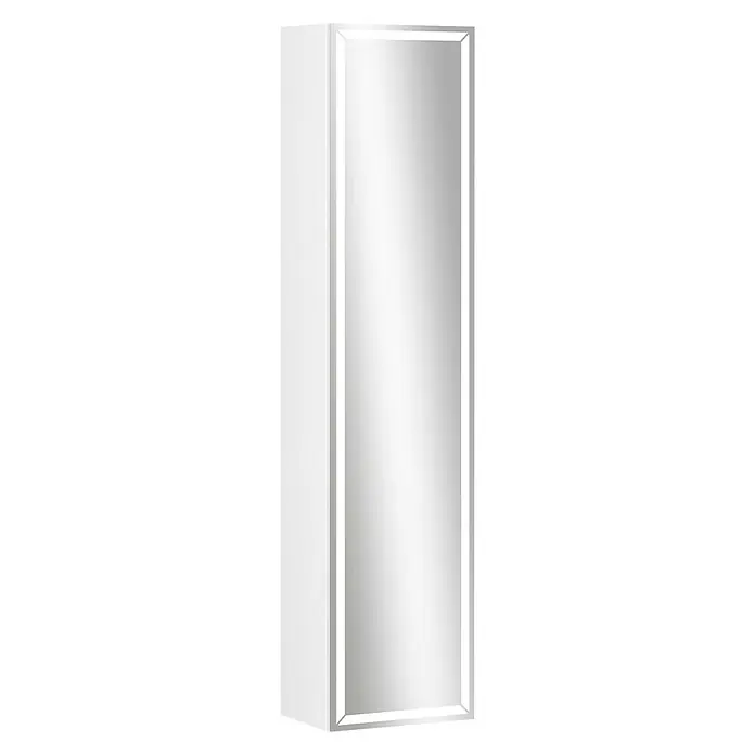 Riva Spiegel-Hochschrank Alex - 36 x 16,5 x 155 cm, Mit Beleuchtung, Weiß, Glänzend - Vorderansicht