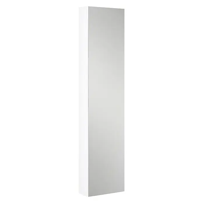 Riva Spiegel-Hochschrank Andy - 36 x 16,5 x 155 cm, 1 Kristallglas-Spiegeltür, Weiß, Glänzend - Vorderansicht