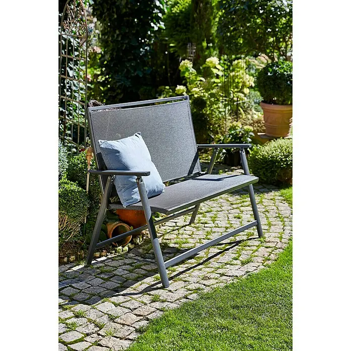 Sunfun Maja Banco de jardín 2 plazas - An x Pr x Al: 119 x 67 x 96 cm, Antracita, Abatible