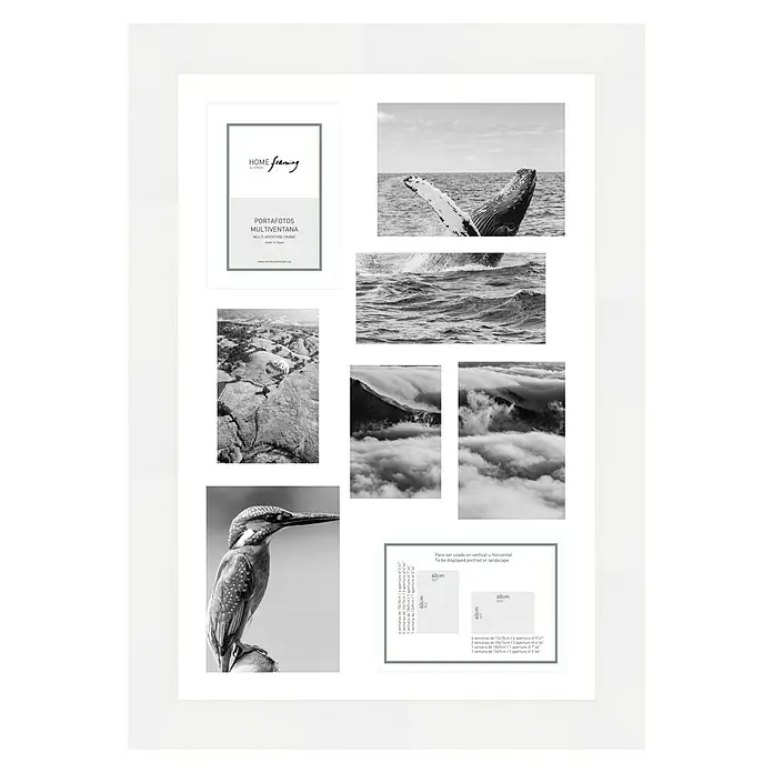 Collagerahmen - Weiß, 60 x 40 cm, 8 Fotoplatzhalter, Holz - Vorderansicht