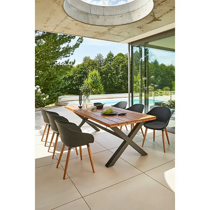 Sunfun Gartensessel Falun - B x T x H: 55 x 54 x 80 cm, DuraLand, Schwarz, Light Oakalyptus, Wabenoptik