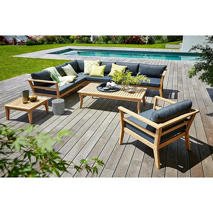 Sunfun Loungemöbel-Set Kathrin - 6 -tlg., Akazie, Naturbraun/Anthrazit