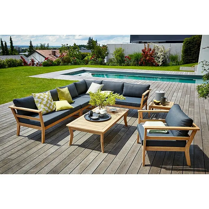 Sunfun Loungeset Kathrin - 6-delig, Acacia, Natuurlijk bruin/antraciet
