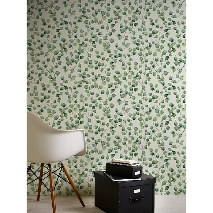 AS Creation Greenery Vliestapete Blätterranke - Creme/Grün, Floral, 10,05 x 0,53 m - Stimmungsaufnahme